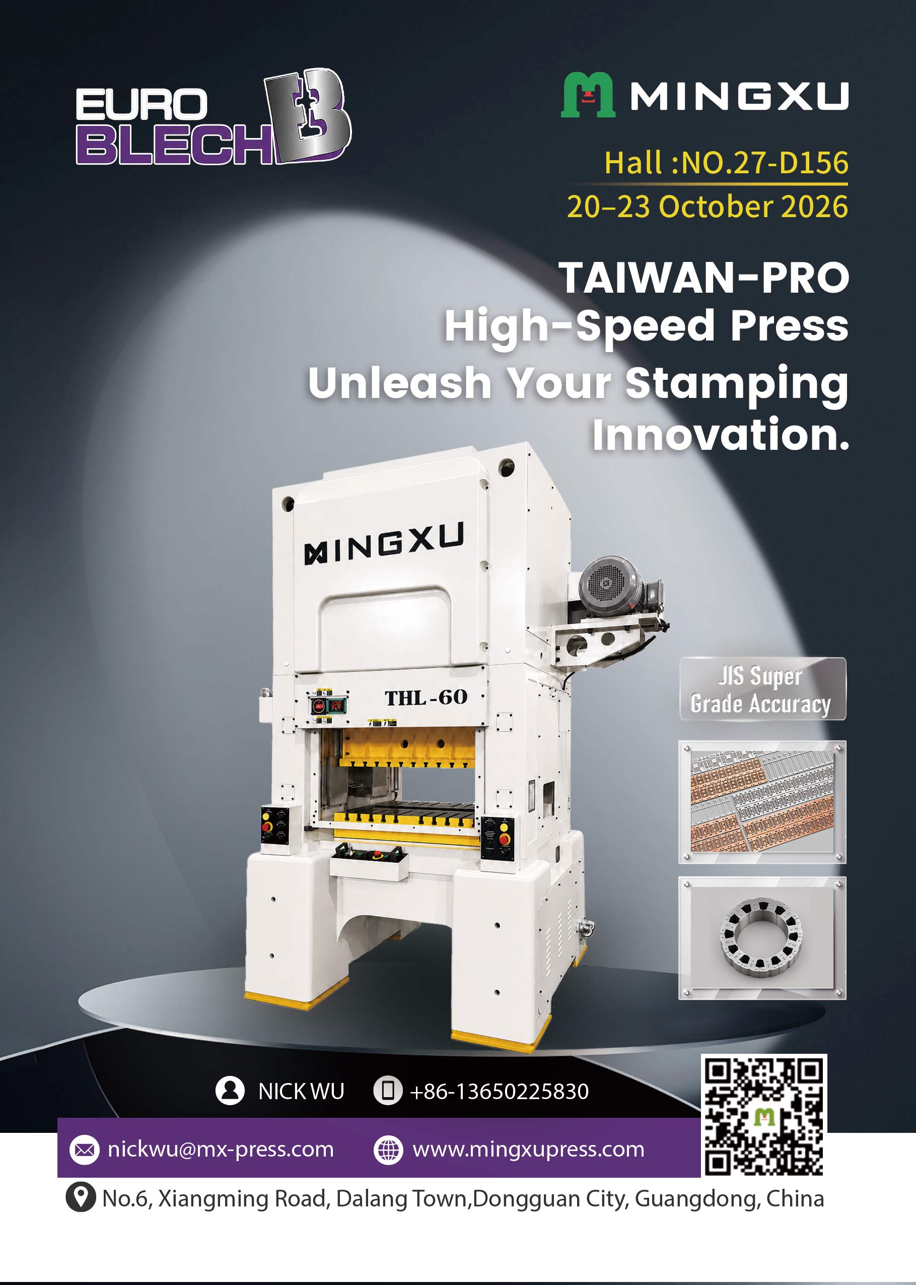 MINGXU THL-60 Precision High-Speed Press at EUROBLECH 2026 MINGXU THL-60 precision high-speed press at EUROBLECH 2026, Hall 27 Booth D156, Hanover Exhibition Grounds in Germany